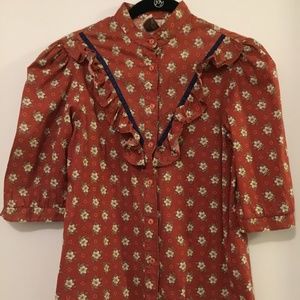 Vintage Puff Sleeve with Ruffle Blouse